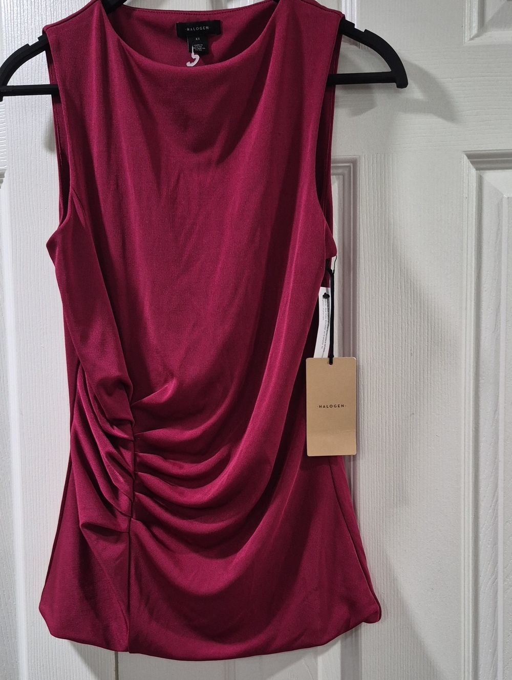 Halogen Sleeveless Draped Tank Top in Raspberry